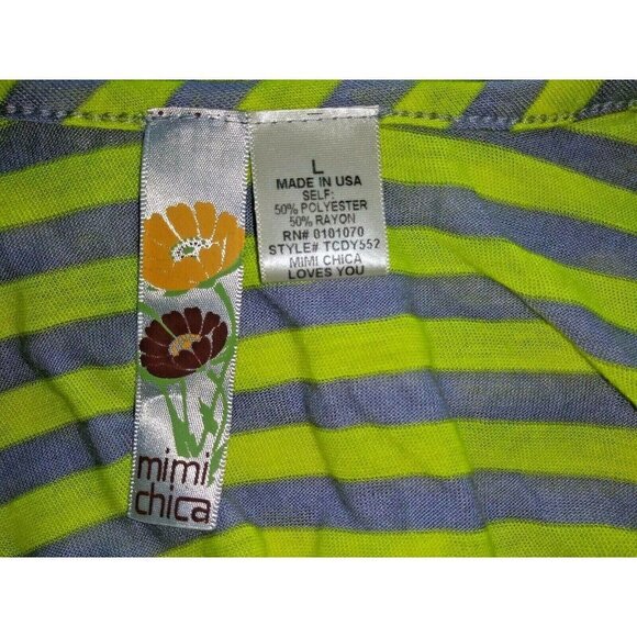 MIMI CHICA womens top striped knit blouse Sz L wide neck cap sleeve MADE IN USA - Picture 6 of 6